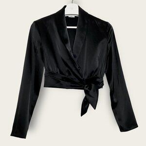 ARITZIA Davis Cropped Tie Side Long Sleeve Blouse Black